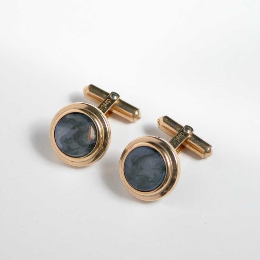 Vtg Destino Cufflinks Grey Stone Gold Tone